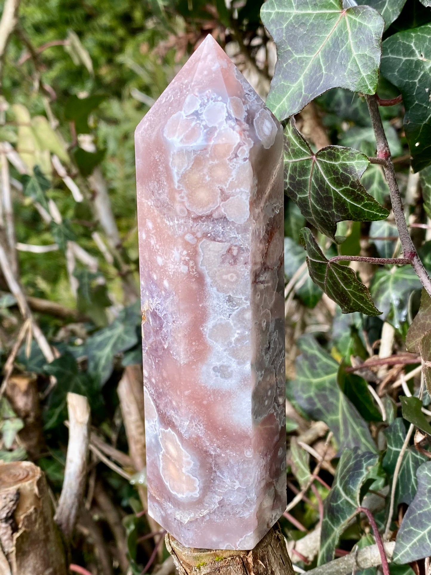 Pointe Améthyste rose & Agate fleurs