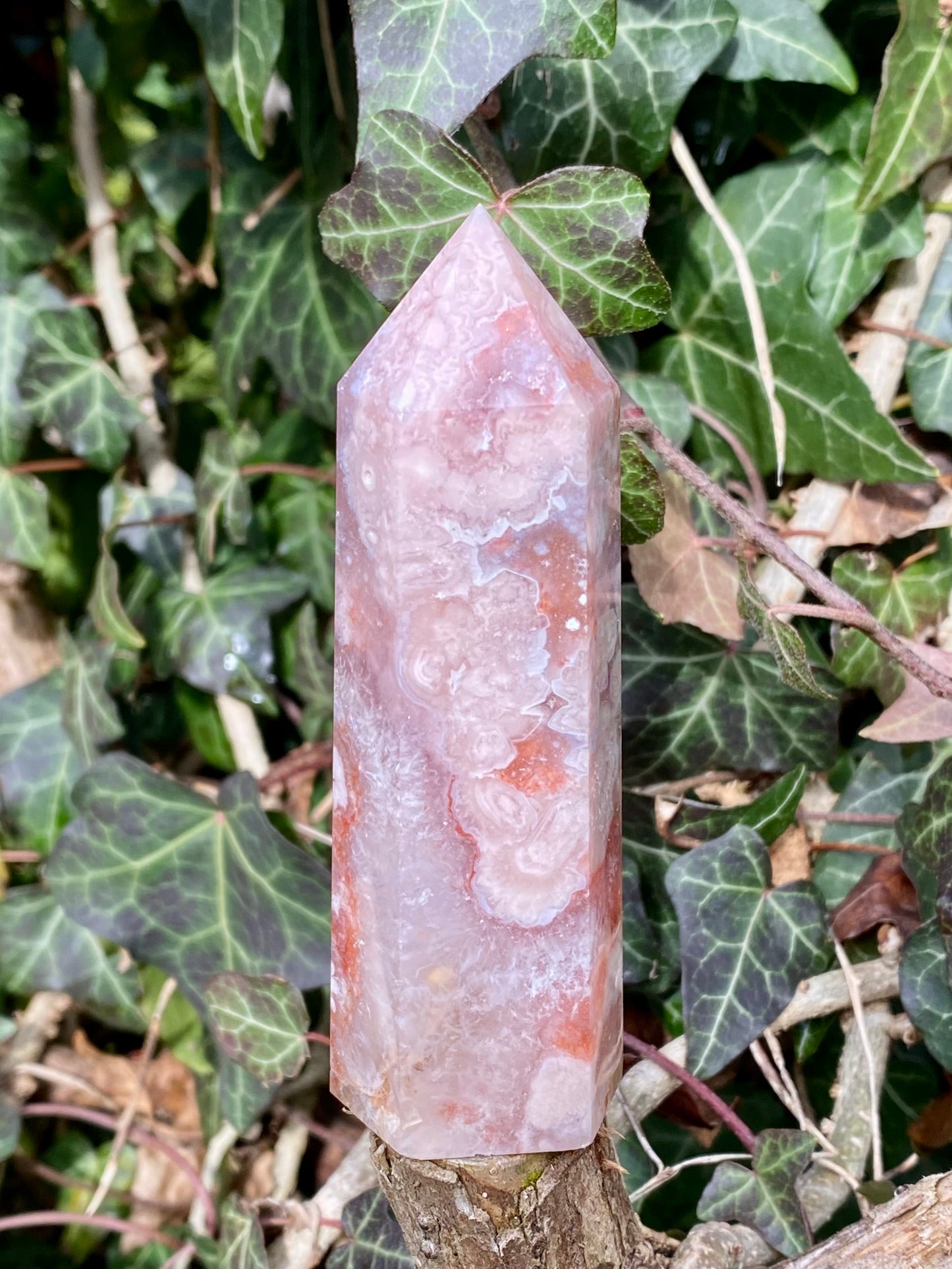Pointe Améthyste rose & Agate fleurs
