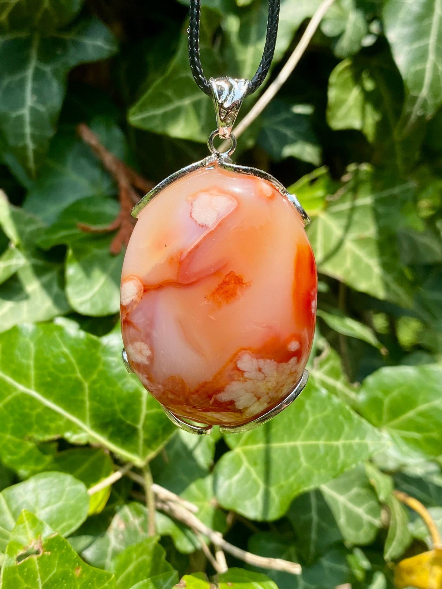 Pendentif Agate fleur & Cornaline 🧡