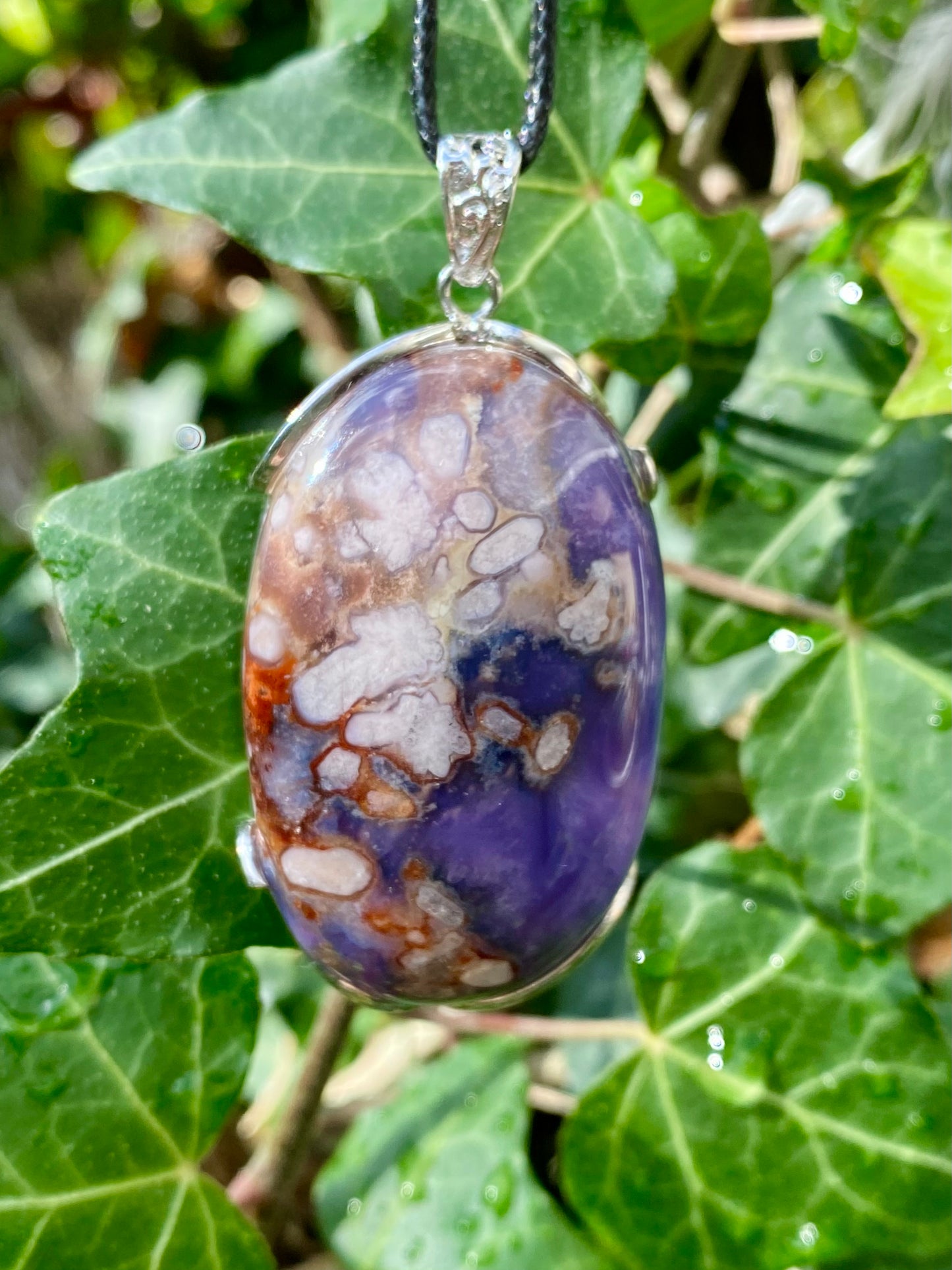 Pendentif Agate fleurs bleues 🌸