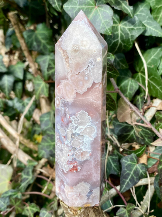 Pointe Améthyste rose & Agate fleurs