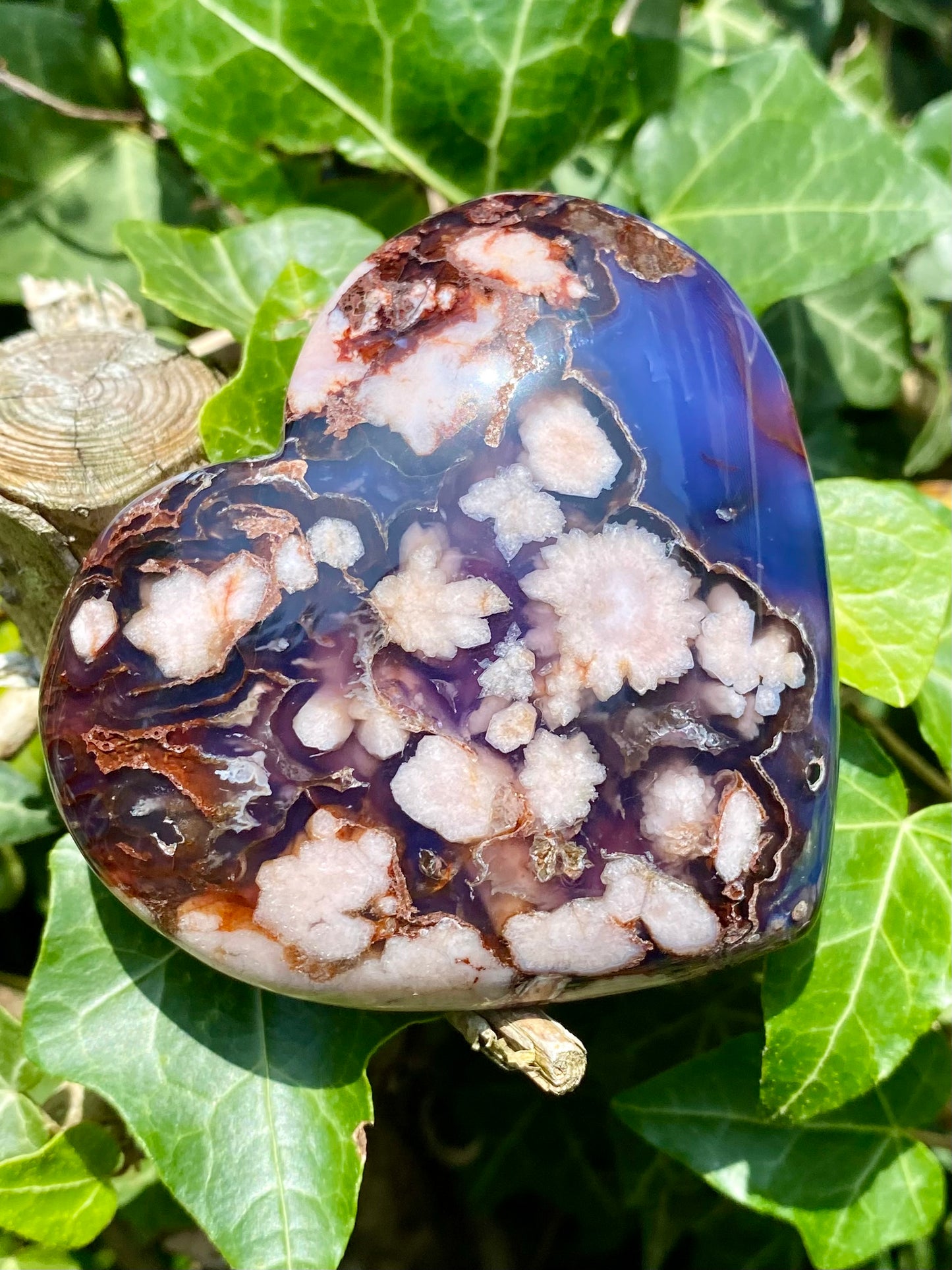 Coeur agate fleurs 🌸 bleues
