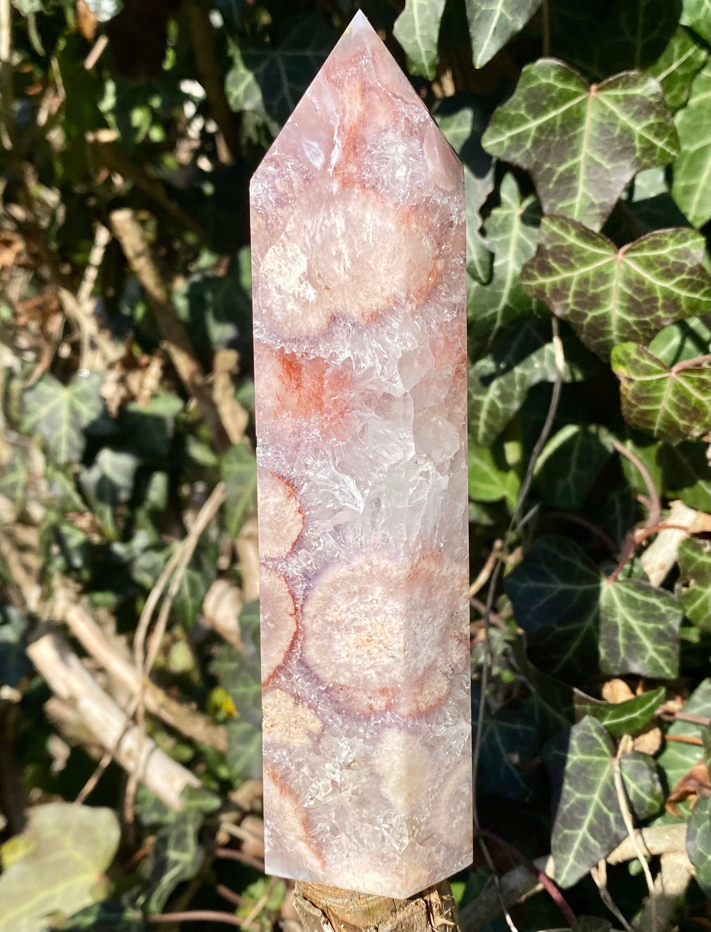 Pointe Améthyste rose & Agate fleurs