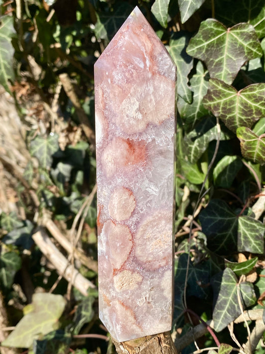 Pointe Améthyste rose & Agate fleurs
