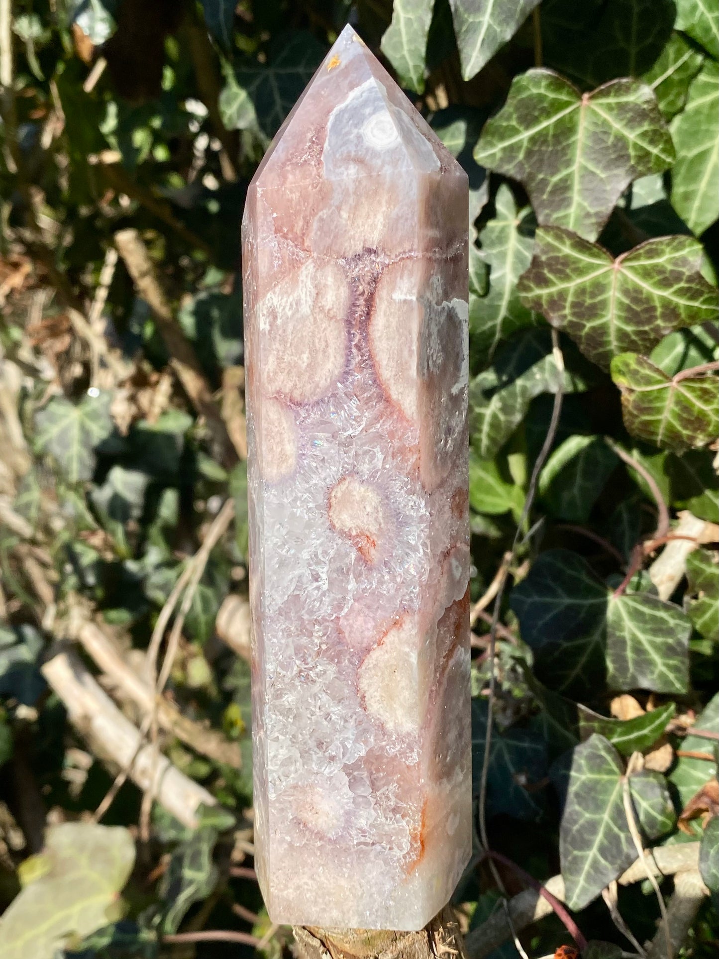 Pointe Améthyste rose & Agate fleurs