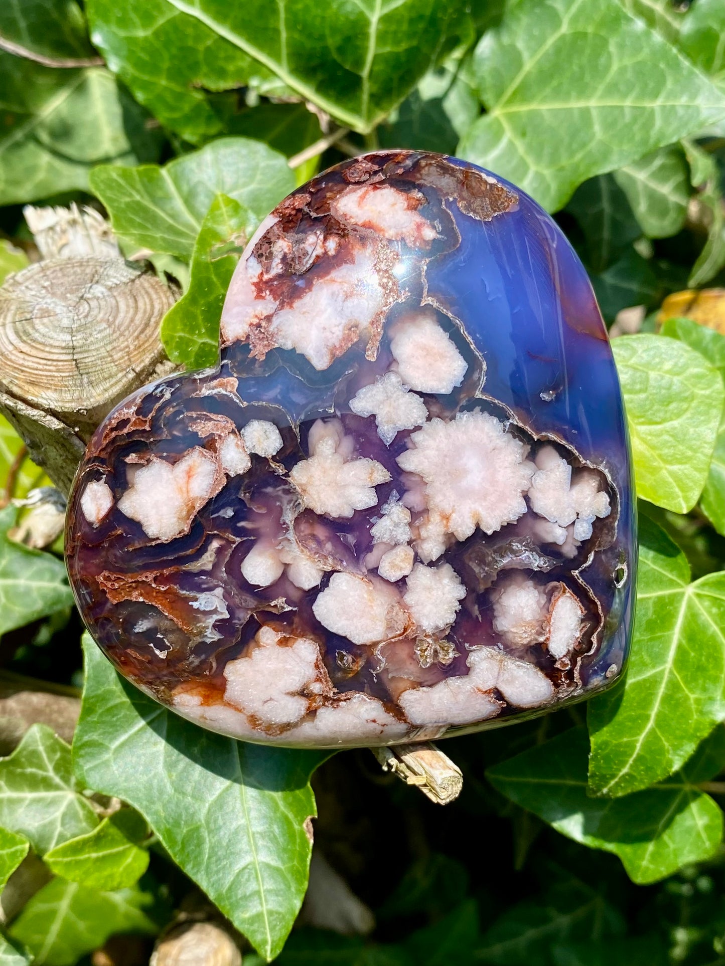 Coeur agate fleurs 🌸 bleues