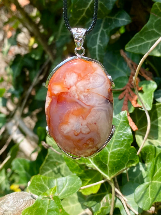 Pendentif Agate fleur & Cornaline 🧡