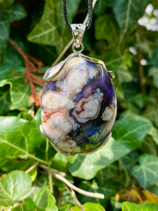 Pendentif Agate fleurs bleues