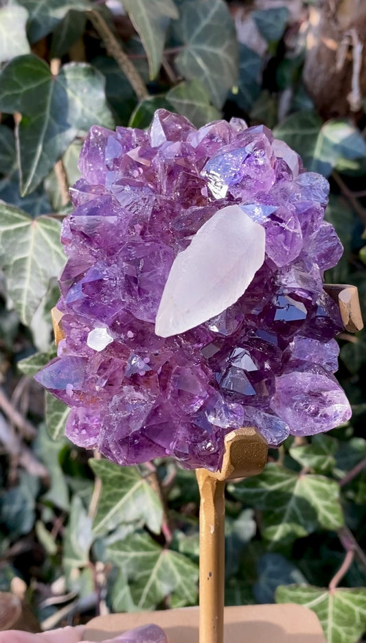 Améthyste brute & pointe de calcite 🤍
